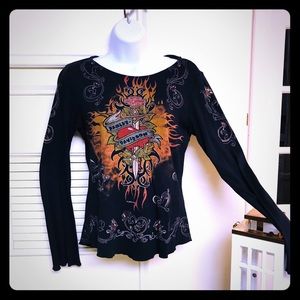 Harley Davidson Black Long Sleeve Blouse
